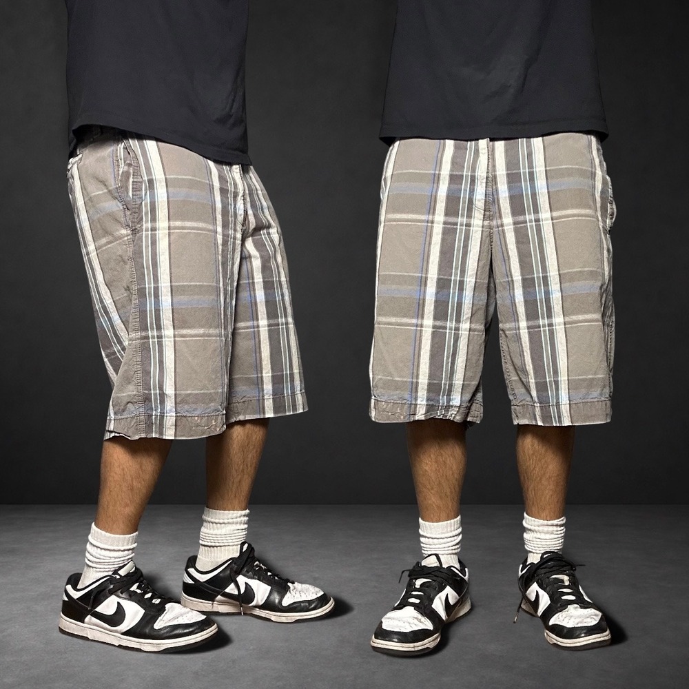 Mossimo Supply Co Plaid Shorts Grey Blue Y2K Skater 90s Baggy Size 36